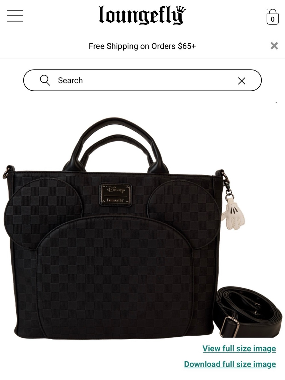 Loungefly Black Checker Satchel with Mickey Ear Pocket - Picture 3 of 3